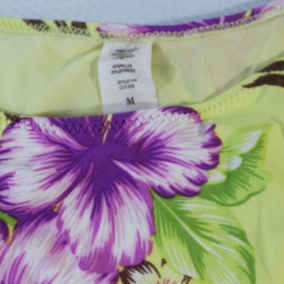BOGO 💛 Yellow Purple Tropical Hibiscus Swimsuit Bikini Size Medium Floral - Picture 2 of 11